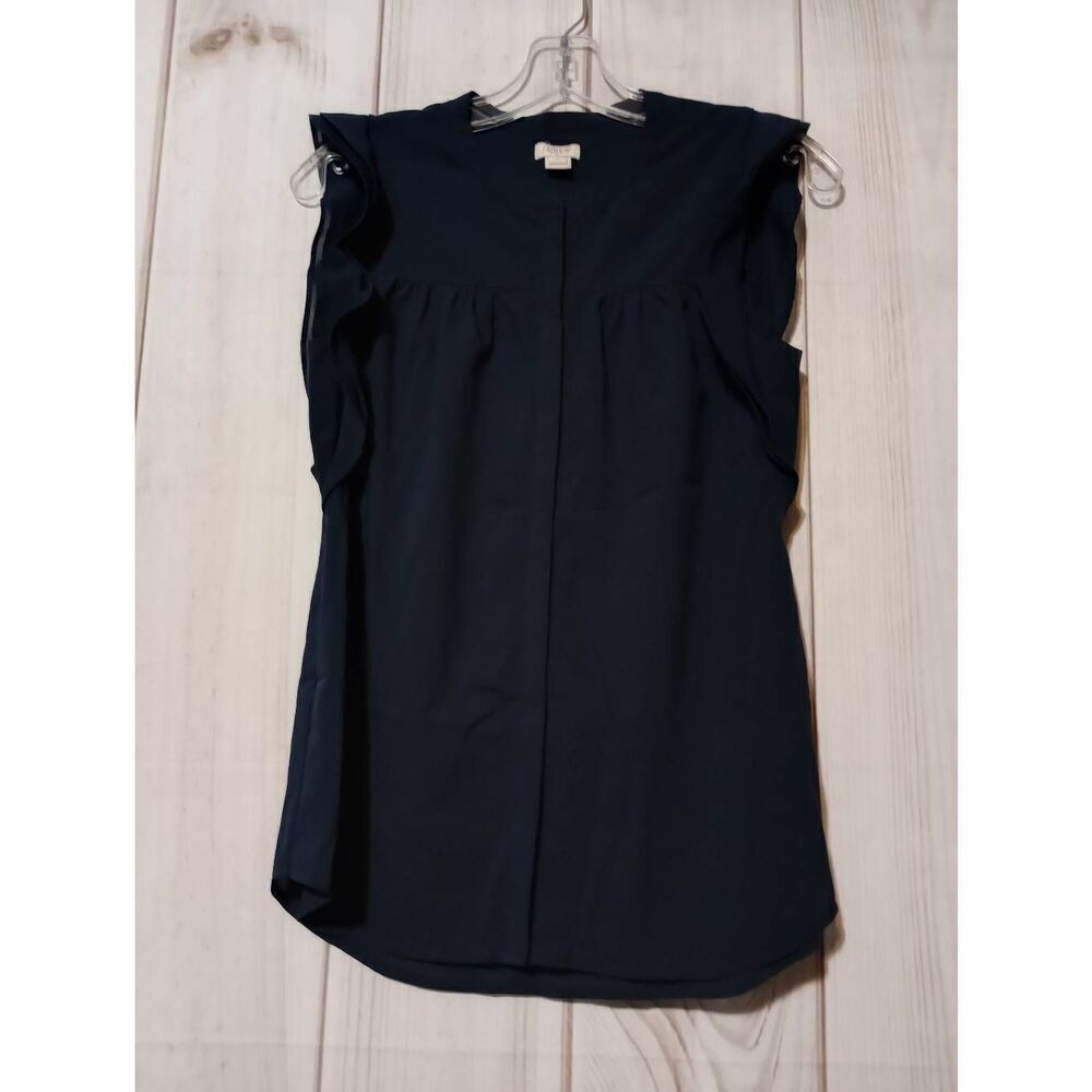 J Crew Shirt Ladies 4 Navy Capped Sleeve Button Front Semi Sheer